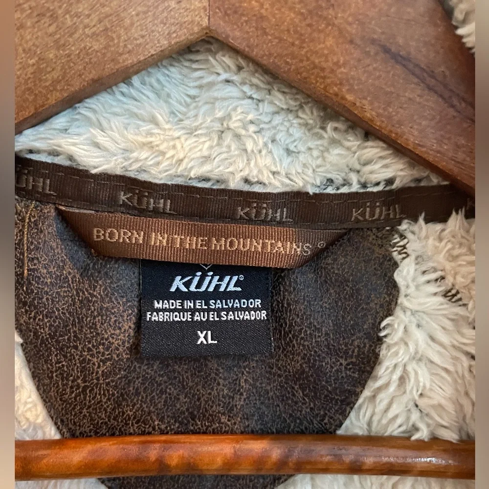 KÜHL Flight Vest Italian Fleece Stowable Hood Full Zip Cream Tan Brown Warm Cozy - Picture 6 of 16